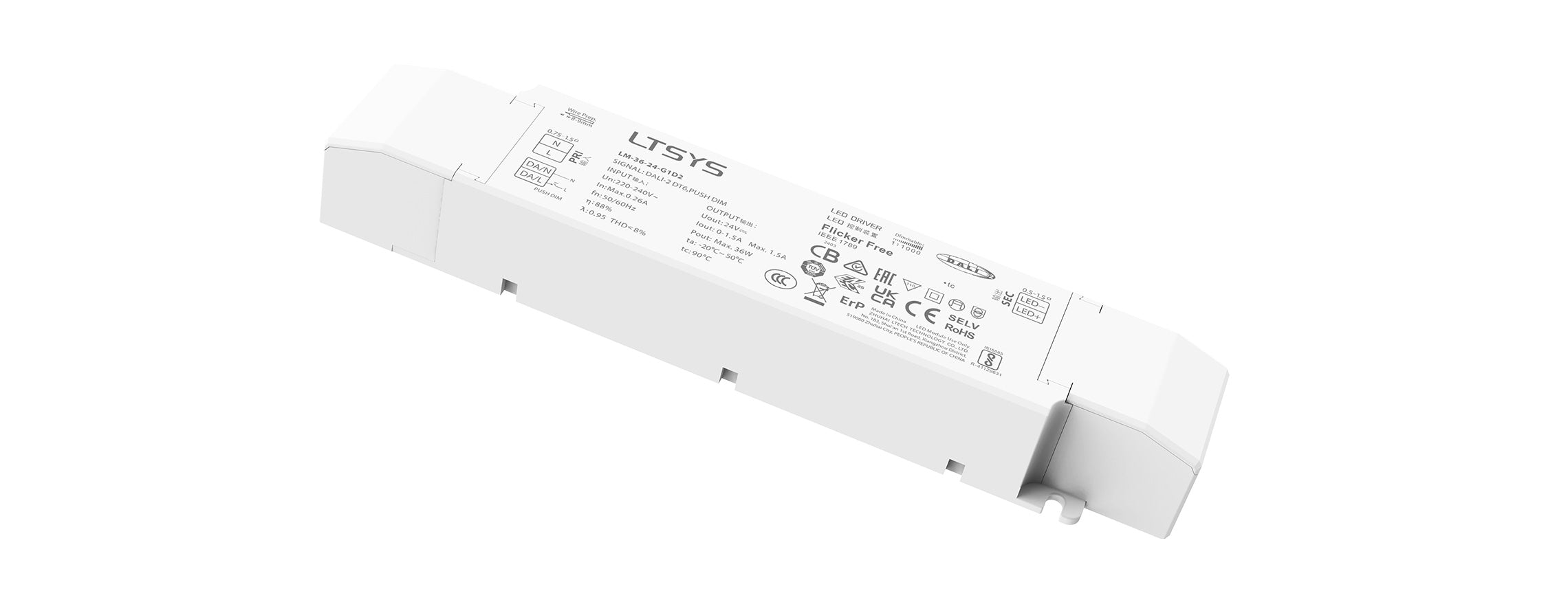 LTECH LM-36-24-G1D2 LED Driver – 36W 24V DALI Dimmable CE/CB/CCC/RCM
